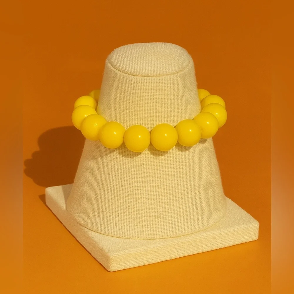 90s Vintage Womens Chunky Yellow Beaded Slip On Stretch Bracelet Y2K Rockabilly